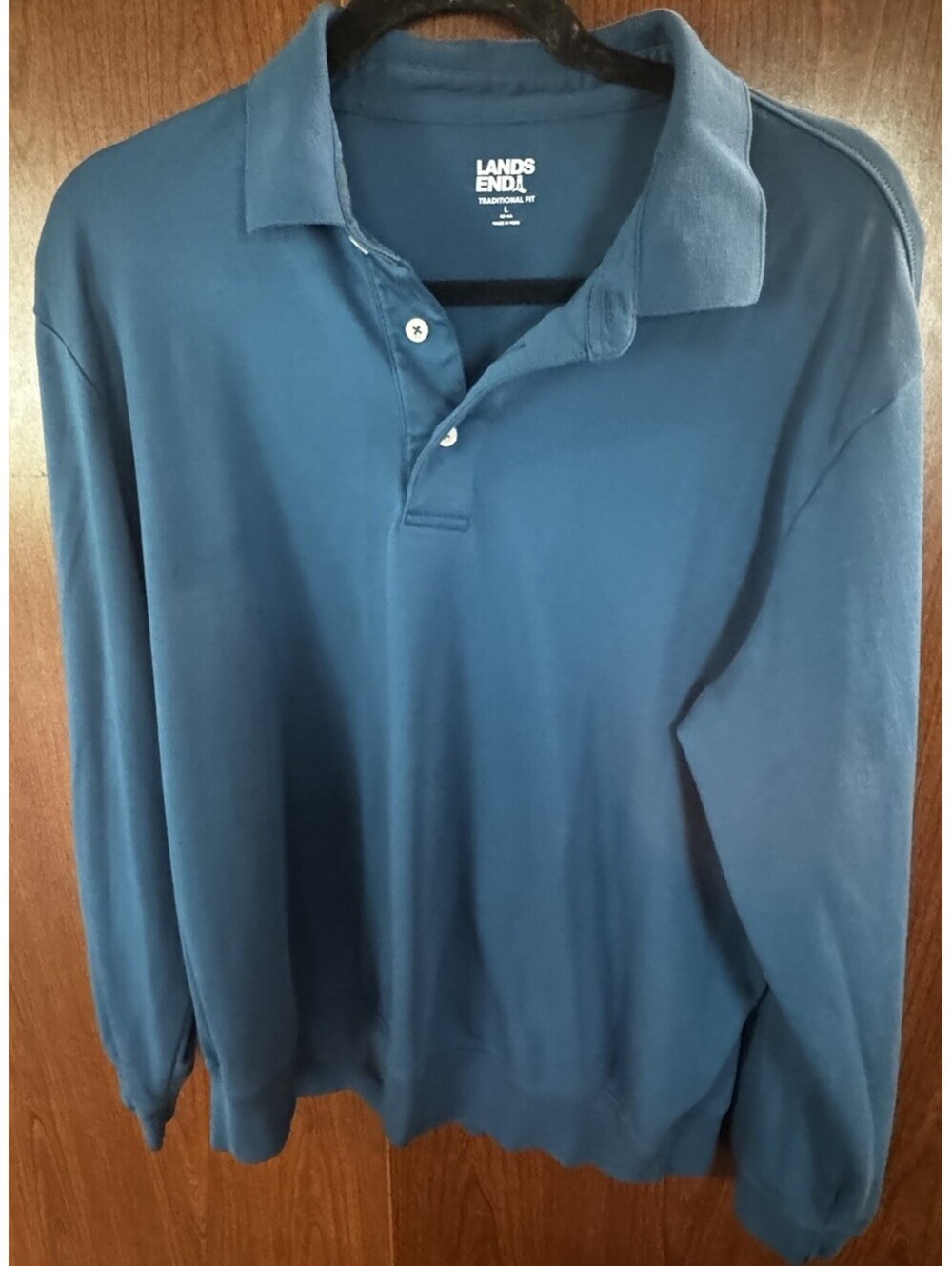 Lands’ End Men’s Polo Shirt Large 42-44 Teal Traditional Fit Cotton Peru